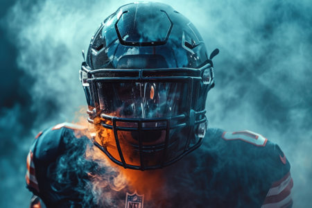 Close Up of Football Player Wearing Helmetの素材