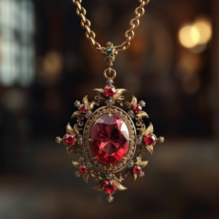 Close Up of Necklace With Red Stoneの素材