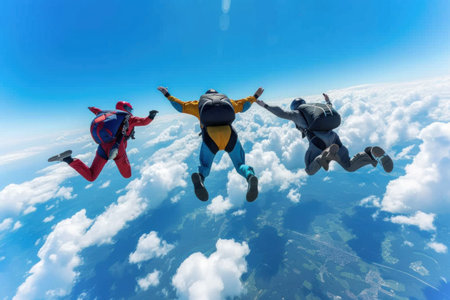 Group of People Flying Through the Airの素材