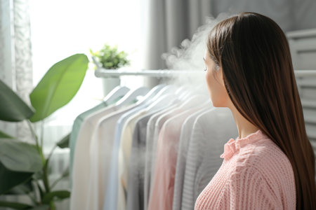 Woman Standing in Front of Clothes Rackの素材