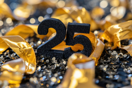 Black and Gold Number Twenty Five With Confettiの素材