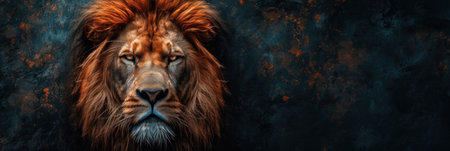 Close-up of Lions Face on Dark Backgroundの素材