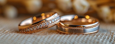 Two Wedding Rings on Tableの素材