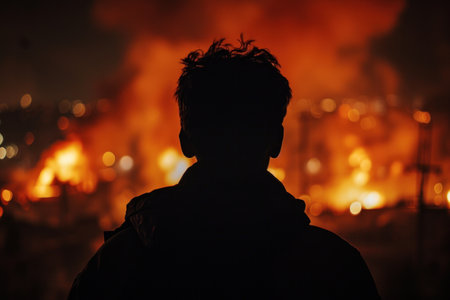 Person Standing in Front of Fireの素材