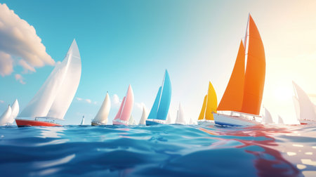 Group of Sailboats Floating on Top of a Body of Waterの素材