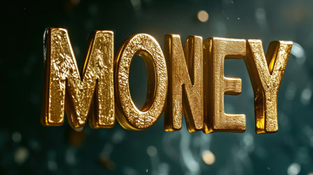 Golden word money on a dark background close-up. Business conceptの素材