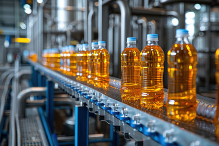 Bottles Filled With Liquid on a Conveyor Beltの素材