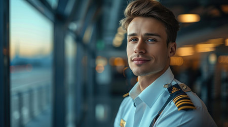 Man in Uniform Standing in Front of Windowの素材