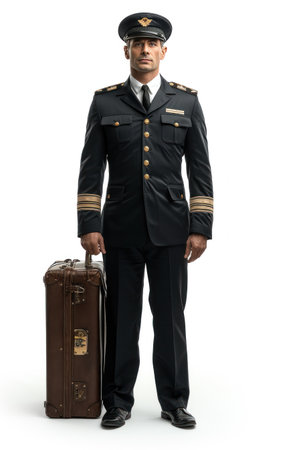 Man in Uniform Standing Next to Suitcaseの素材