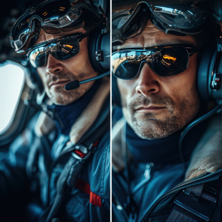 Man Wearing Pilots Helmet and Gogglesの素材