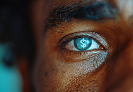 Close Up of a Persons Eye With a Dollar Sign in the Centerの素材