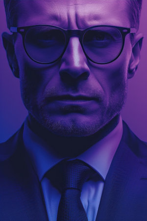 Stylish Man in Suit and Tie Wearing Glassesの素材