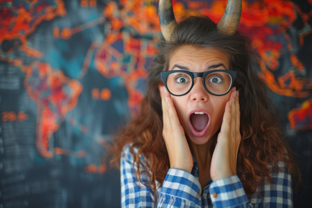 Woman With Horns and Glasses Making a Surprised Faceの素材