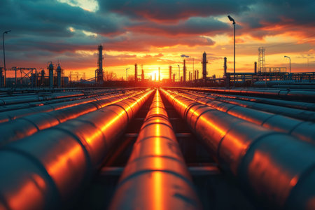 Large Pipeline With Sun Settingの素材