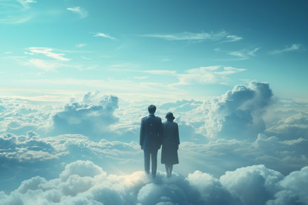 Couple Standing on Top of Cloud Filled Skyの素材