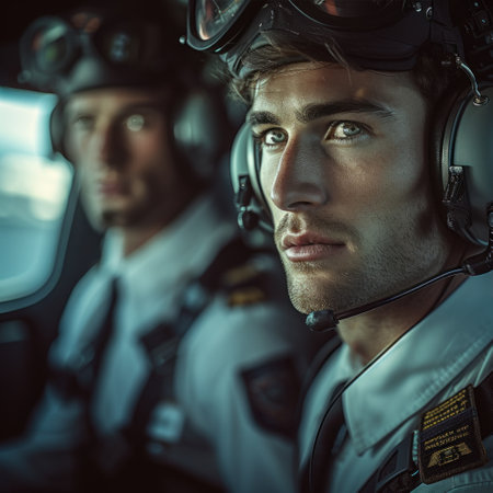 Two Pilots in the Cockpit of a Planeの素材