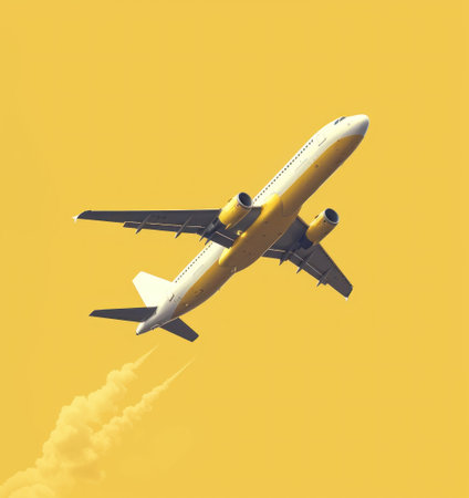 Large Jetliner Flying Through a Yellow Skyの素材