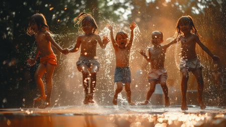 Children Playing in a Fountainの素材