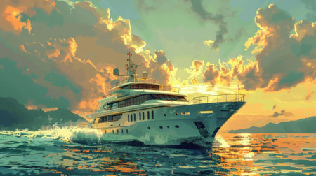 Large White Boat Sailing in the Middle of the Oceanの素材
