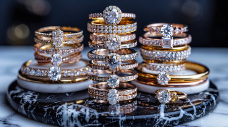 Rings Arranged on Marble Slabの素材