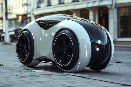 Futuristic Car Parked on Side of Streetの素材