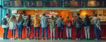 Group of People Standing in Front of a Counterの素材