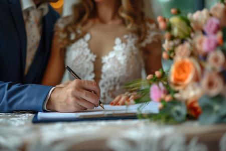 Bride and Groom Signing Wedding Vowsの素材