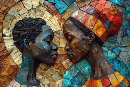 The close-up view shows a couple of statues mounted on a weathered stone wall. The statues appear to be ancient and are finely detailed, showcasing intricate designs and texturesの素材