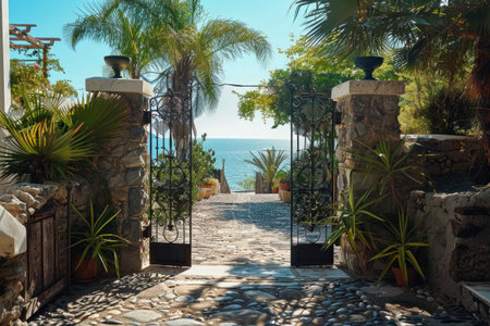 Beautiful view of the sea and the coast from the terraceの素材