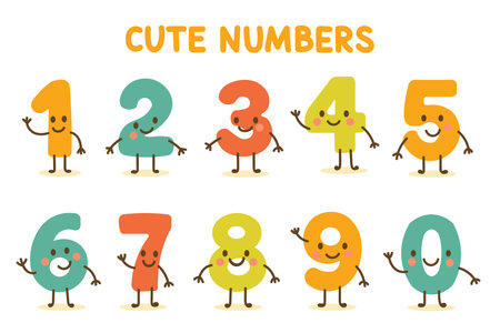 Cute Cartoon Numbers Set, Vector Illustration on White Background.のイラスト素材