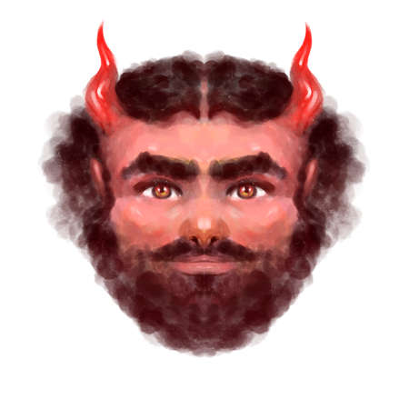 illustration of a hand-drawn faun, portrait of a mythological creature, a man with horns, a beard...