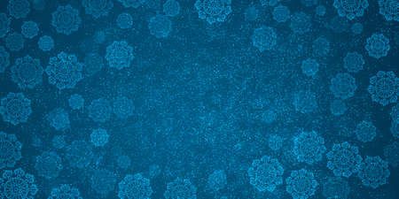 blue festive winter banner, with grainy, mottling, with snowflakes and place for text