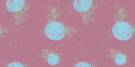 seamless repeating gentle romantic pink dark faded background with blue flowers.