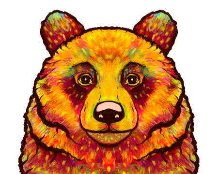 bright stylish trendy multicolor bear portrait hand drawn with brush strokes. Grunge style drawing