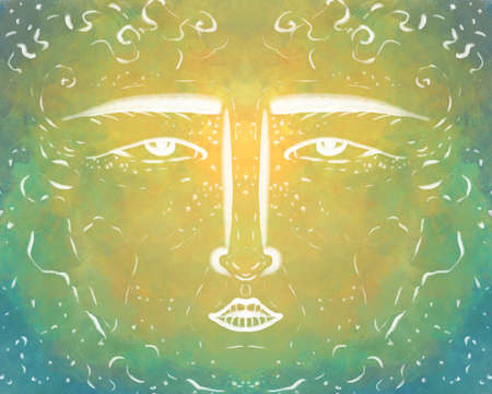 trendy bright modern abstract face portrait. Symbol of deity, man, woman, moon or sun.