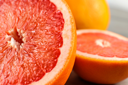Detail of red grapefruit cut in half.の写真素材