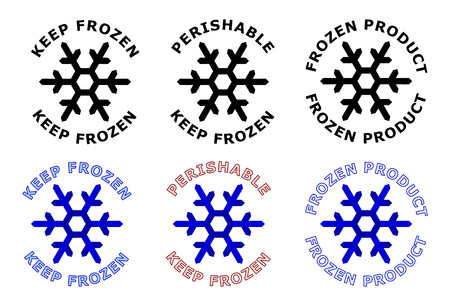 Keep frozen sign. Snowflake symbol with text around it. Black, white and blue color version.のイラスト素材