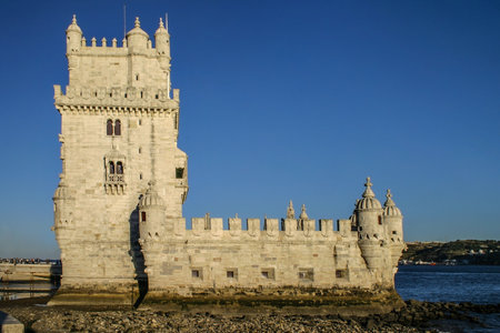 Tower of St Vincent (Torro de Belem) in afternoon sun. Lisbon, Portugal.のeditorial素材