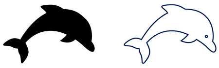 Simple dolphin icon. Filled and blue outline version with eye.のイラスト素材