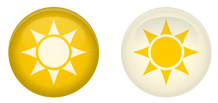 Simple sun button. Round with rays symbol in circle. Yellow and white version.のイラスト素材