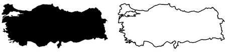 Simple (only sharp corners) map  - Republic of Turkey vector drawing. Mercator projection. Filled and outline version.のイラスト素材