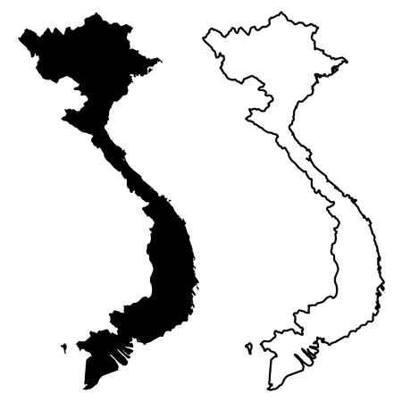 Simple (only sharp corners) map - Socialist Republic of Vietnam vector drawing. Mercator projection. Filled and outline version.のイラスト素材