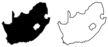 Simple (only sharp corners) map of South Africa vector drawing. Mercator projection. Filled and outline version.のイラスト素材