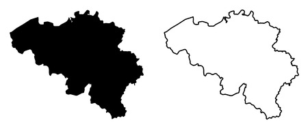 Simple (only sharp corners) map of Belgium vector drawing. Mercator projection. Filled and outline version.のイラスト素材