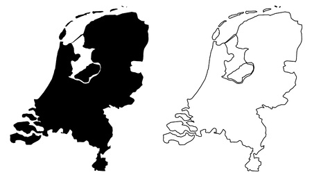 Simple (only sharp corners) map of Netherlands vector drawing. Mercator projection. Filled and outline version.のイラスト素材
