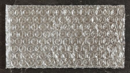Top down detailed view, small rectangular plastic bubble warp foil bag