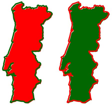 Simplified map of Portugal outline. Fill and stroke are national colours.のイラスト素材