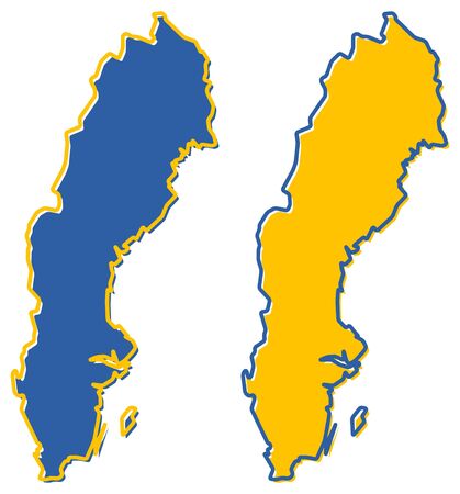 Simplified map of Sweden outline. Fill and stroke are national colours.のイラスト素材