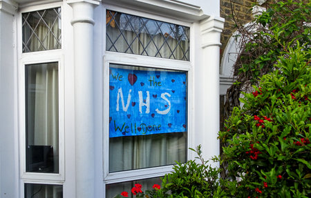London, United Kingdom - April 04, 2020: Hand drawn poster with thank you note to NHS (National...