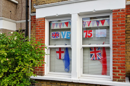 London, United Kingdom - April 29, 2020: Hand drawn rainbows expressing thank to NHS displayed at house in Lewisham, during coronavirus covid-19 outbreak.のeditorial素材